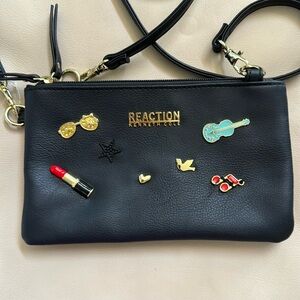 Kenneth Cole Reaction Black Double Pocket Wristlet/Crossbody w/Gold Tone…